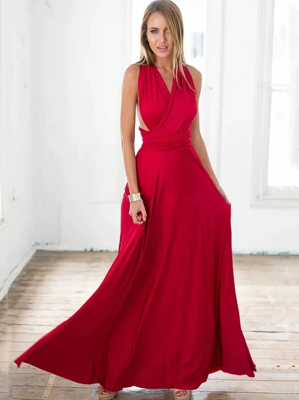 ZARA Red Halter Neck Maxi Dress Multiple Ways to Tie